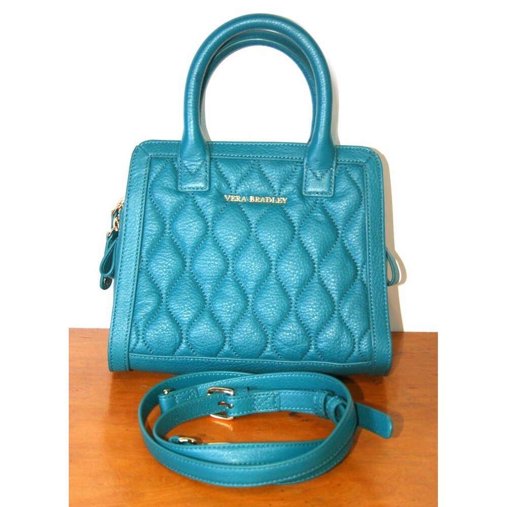 Rare color Vera Bradley Quilted Natalie Crossbody Satchel in Teal Leather unused